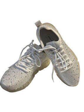 Steve Madden Danaly White Rhinestones Lace Up Sneakers Size 9.5